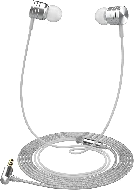Betron B550 Earphones Wired Headphones In Ear Noise Isolating Earbuds with Bass Tangle-Free Cable 3.5mm Jack, Silver
