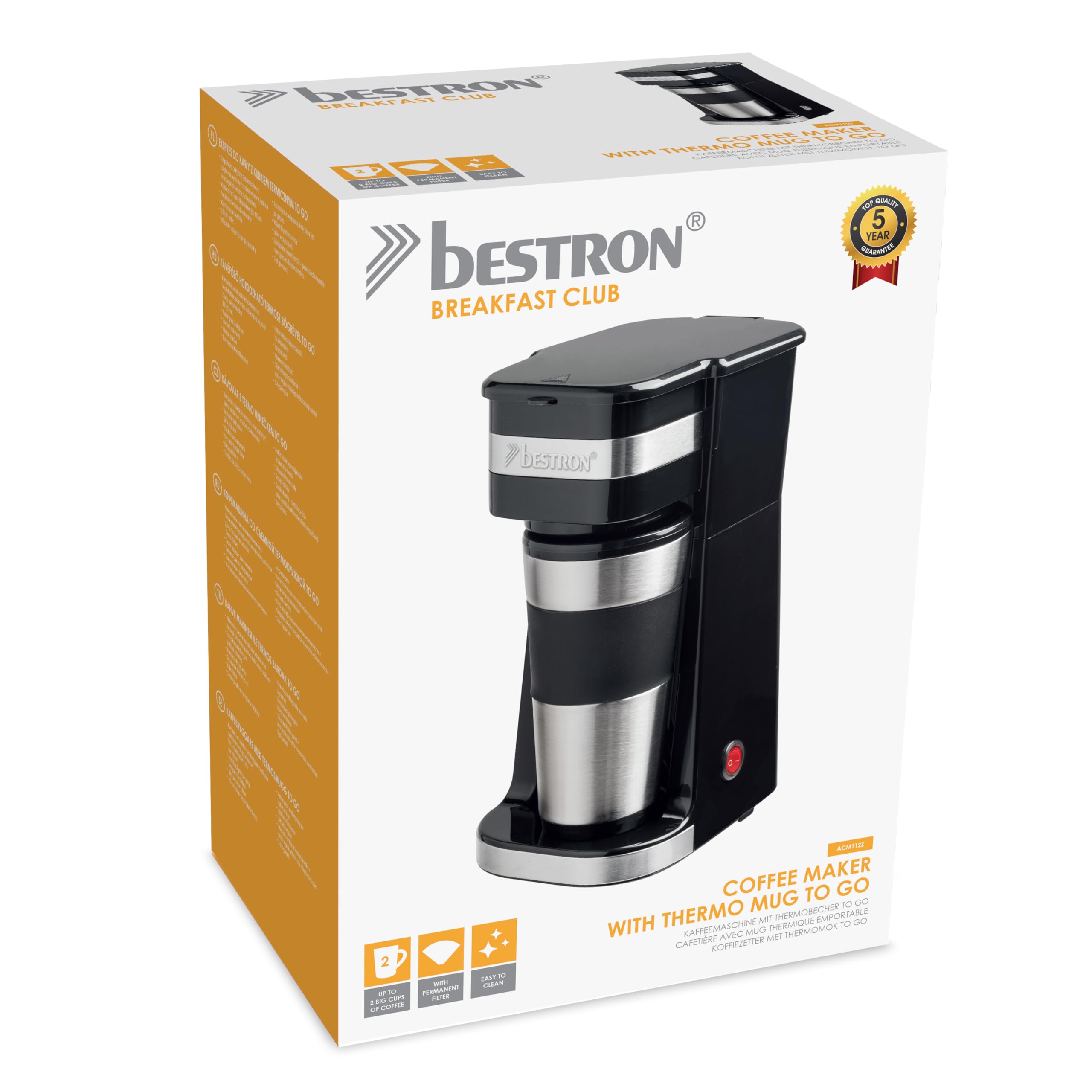 Bestron Cafetière avec tasse isotherme, Machine à café 750 W, Argent