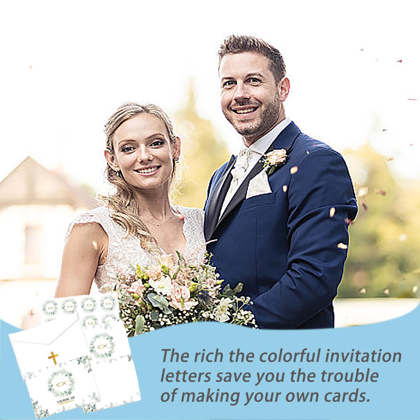 Biglietti Invito Comunione - 15 Pezzi Con Buste E Adesivi, Tema Pesce E Croce - Foto 3