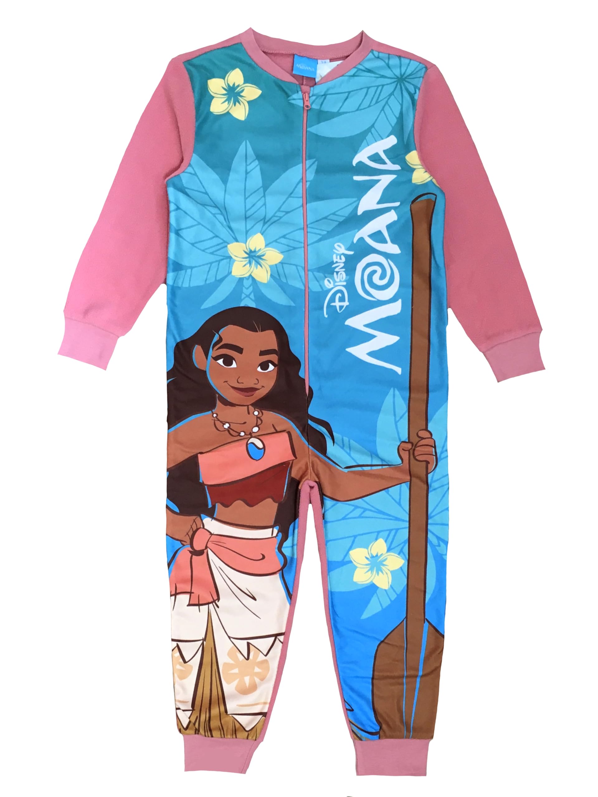 Disney Moana Girls Onesie, Sleepsuit, All in One Pyjamas, Pink/Blue, Age 7-8 Years