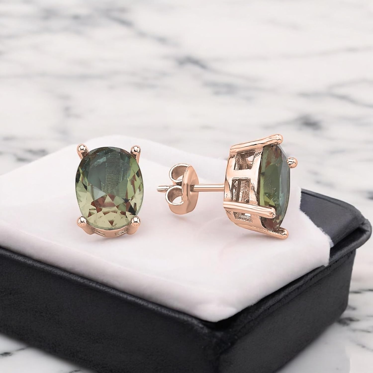 Color-Change Oval Stud Earrings in 925 Sterling Silver | Turkish Diaspore Zultanite Earrings for Women | Rhodium, Gold, or Rose Gold Plated | 6x8 mm or 8x10 mm
