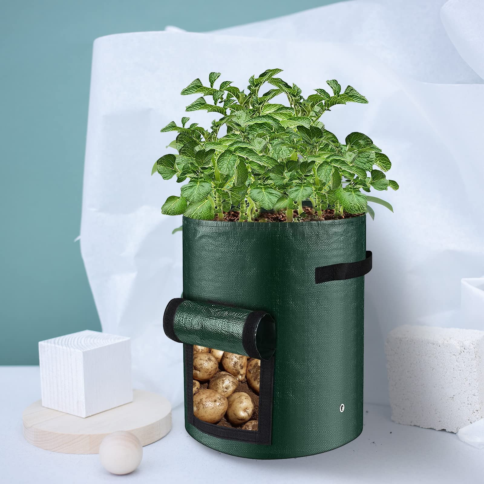 LITLANDSTAR Lot de 6 sacs de culture de pommes de terre, sacs de culture de 57 litres sacs de plantation de jardin avec fenêtres à rabat et poignées, sacs de culture de légumes pour pommes de terre
