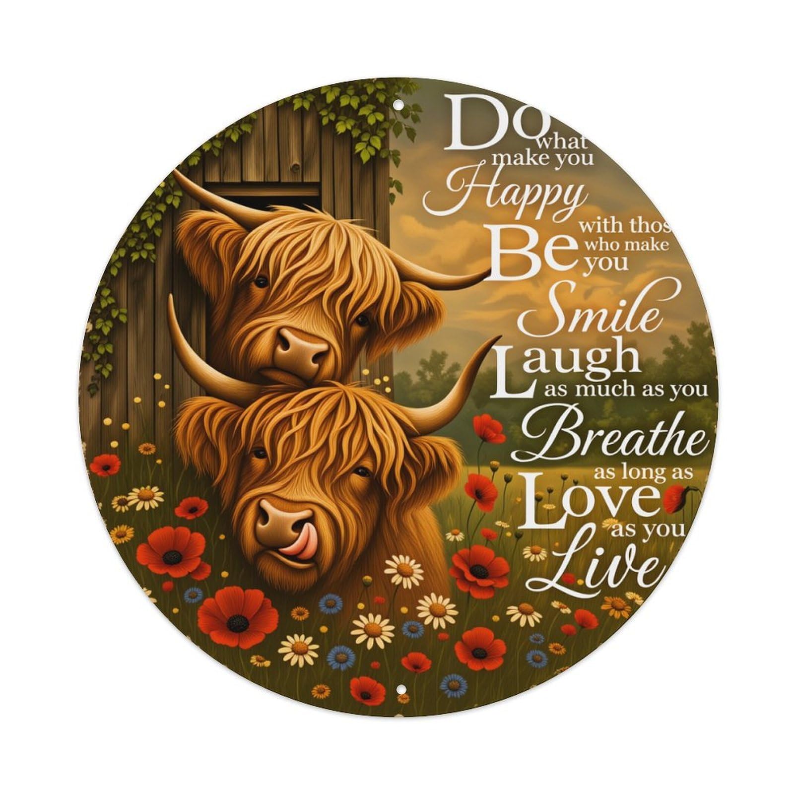 Cows Flowers Barn Door Nature Metal Tin Sign Vintage Garden Bedroom Cafe Bar Man Cave Home Wall Decor Metal Poster 8x8 inches