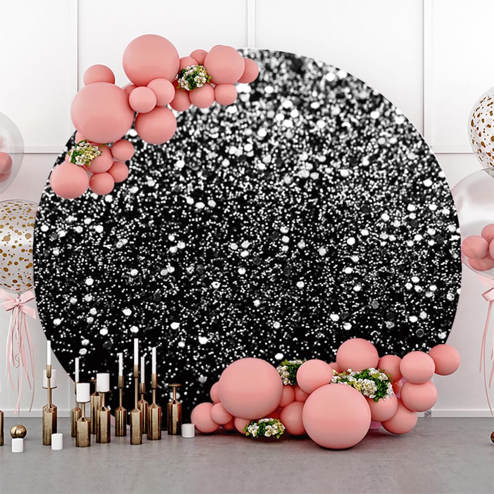 Diametro 2m Nero Argento Sfondo Rotondo Glitter Lamina D'argento Non Paillettes Astrattismo Fotografia Sfondo Matrimonio Festa di Compleanno Baby Shower Decorazione, Poliestere
