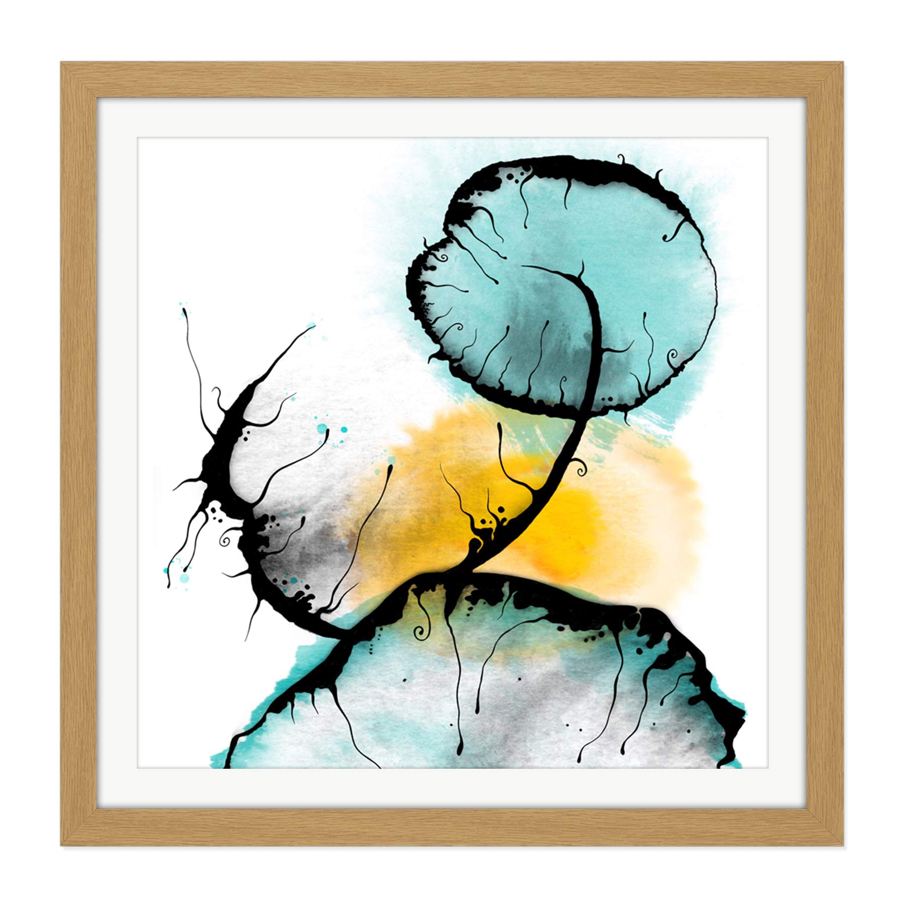 Artery8 Abstract Sunset Horizon Shapes Painting Square Wooden Framed Wall Art Print Picture 16X16 Inch