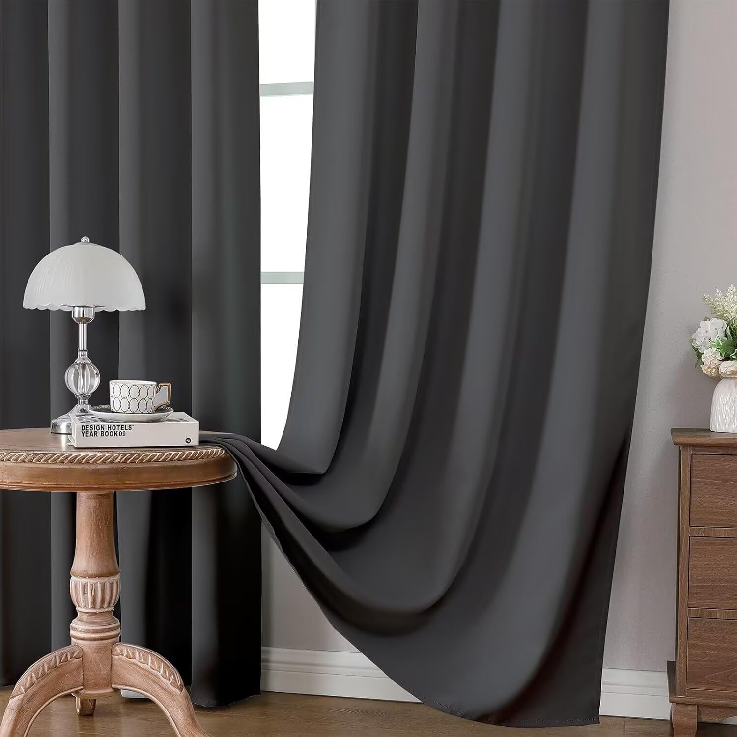 Joydeco Ensemble de 2 rideaux longs occultants à isolation thermique pour chambre à coucher et salon (gris, 94 x 213 cm (l x L)