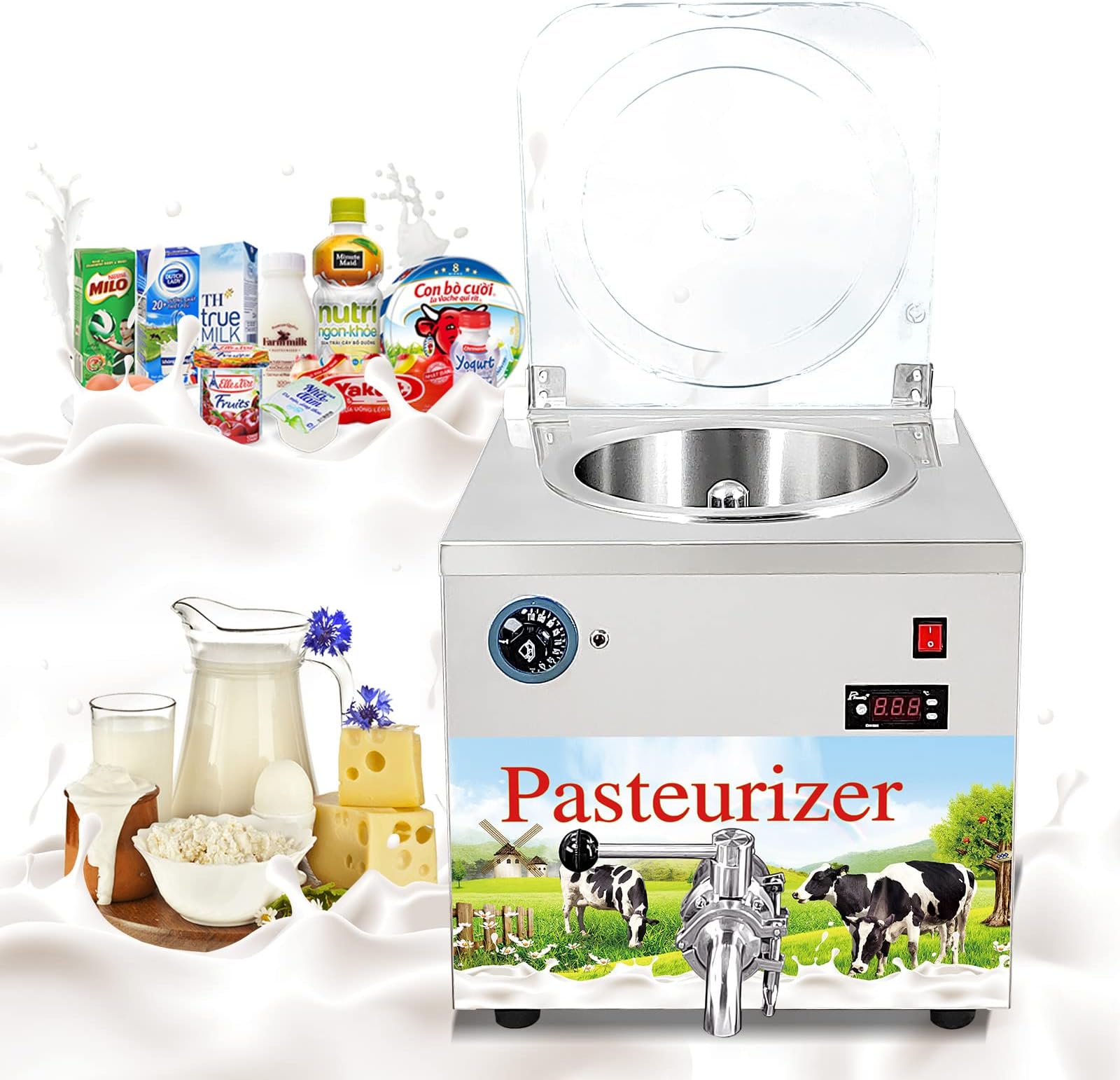 Kolice Commercial Milk Pasteurization Machine, Gelato ice Cream Mix Pasteurizer, Pasteurization Machine, Pasteurizer, Sterilization Dairy Equipment, countertop design, 13L volumn