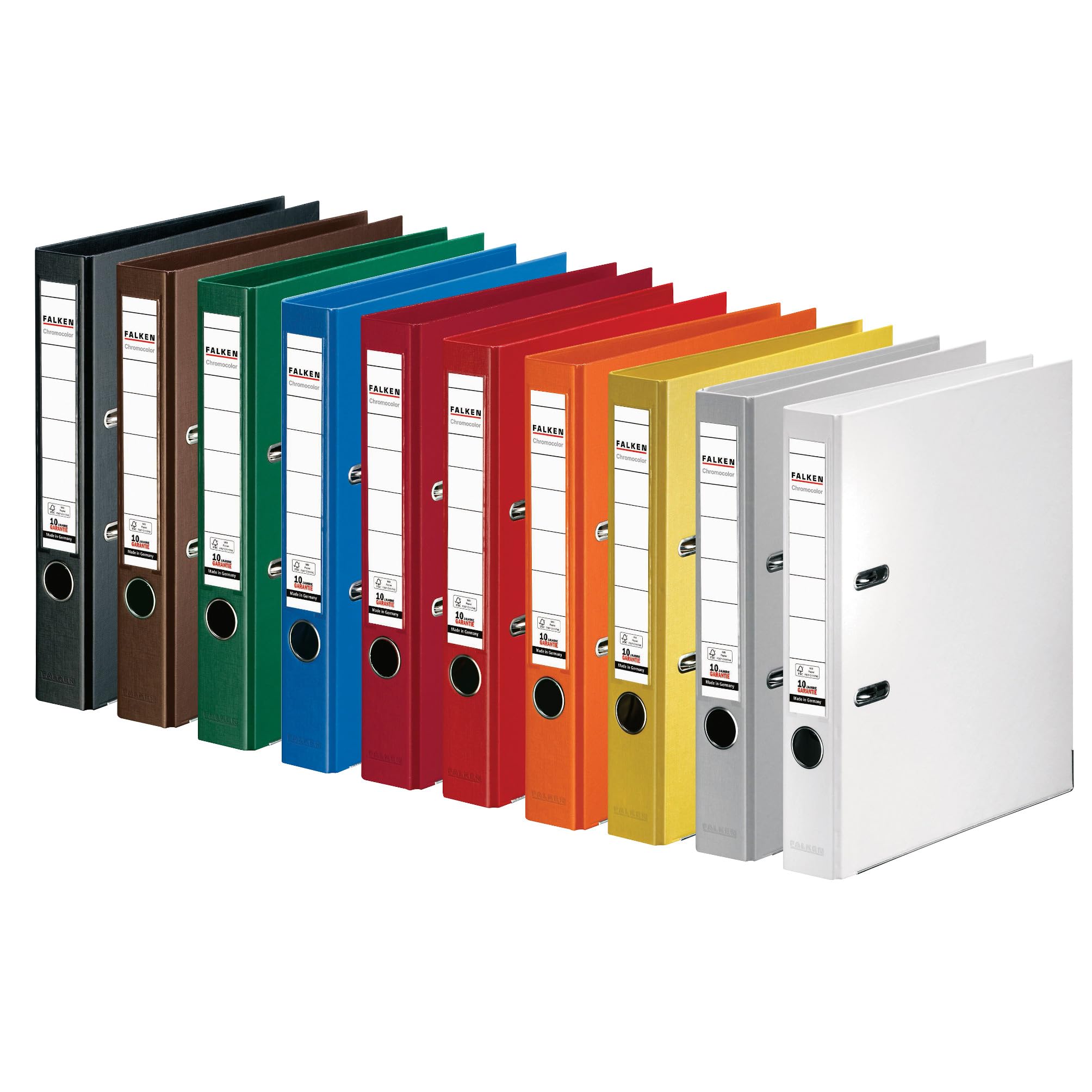 Original Pack of 10 Chromocolor Premium Folders Made in Germany Plastic Cover Outside and Inside 5 cm Narrow DIN A4 Assorted Colours Ring Binder Lever Arch File Letter Folder