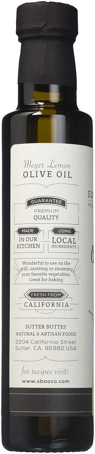 Sutter Buttes Extra Virgin Olive Oil - Meyer Lemon Infused (250 ml bottle) Handcrafted, Artisan Gourmet EVOO Cold Pressed and Flavored w/Premium Fresh Lemon Juice, Unfiltered, Unrefined Olive Oil - Image 2