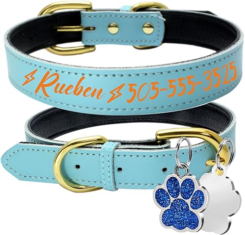 Miniatura 7 de Collares de perro personalizados, collar de perro de transferencia de calor con nombre y número de teléfono, collar de perro de cuero acolchado