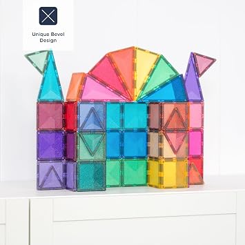 CONNETIX Magnetic Tiles Glitter Castle Pack, 48 Pieces