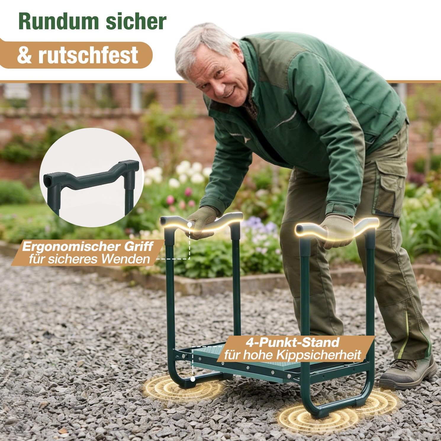 Sekey Kniebank für Gartenarbeit, höhenverstellbar klappbar, bis 180kg