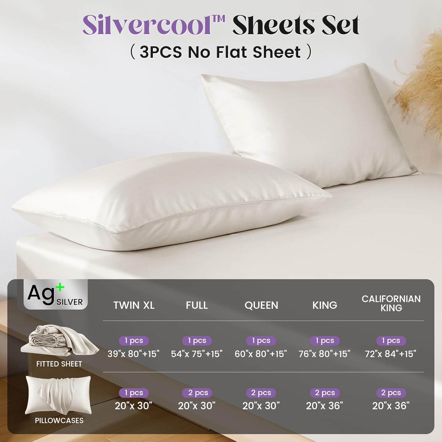 Silver Infused Bed Sheets Set, Cooling Eucalyptus Sheets, 3X Freshness Sleep and Odors Free for Hot Sleepers, Softer Breathable Than Silk Sheets (White, Queen, No Flat Sheet) - Image 5