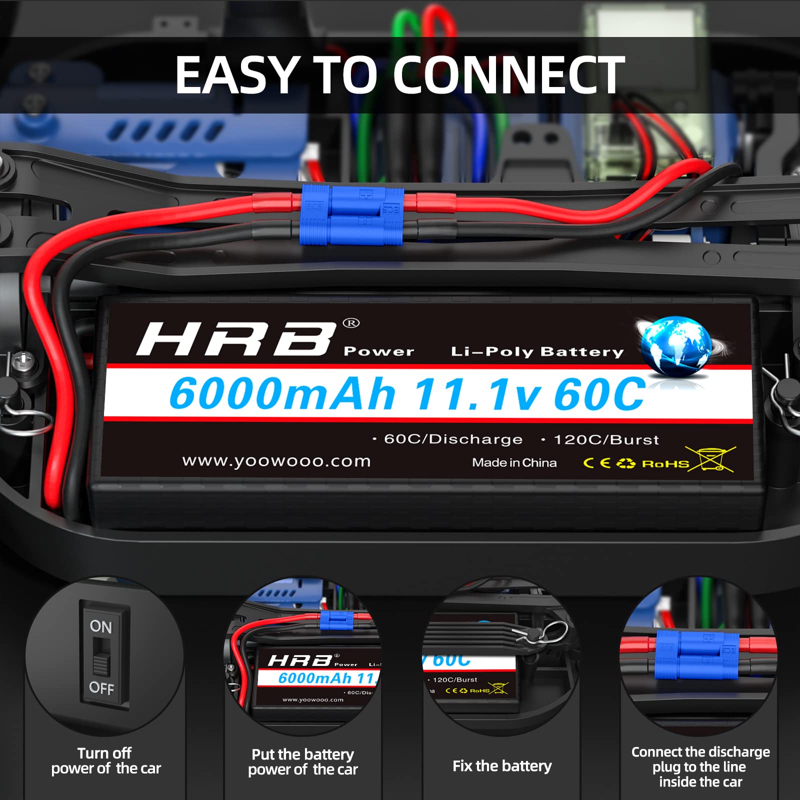 Amazon.co.jp: HRB 3S 6000mAh リポバッテリー EC5コネクター付き 11.1