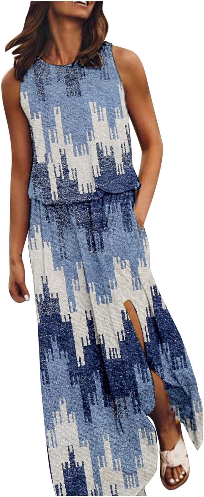 Evening Dresses for Women UK Prime Clearance Ladies Sleeveless Cotton Dresses Floral Print Maxi Dress Floral Print Tank Dress Ladies Summer Shift Dress Swing Dresses Gift Holiday Celebrations