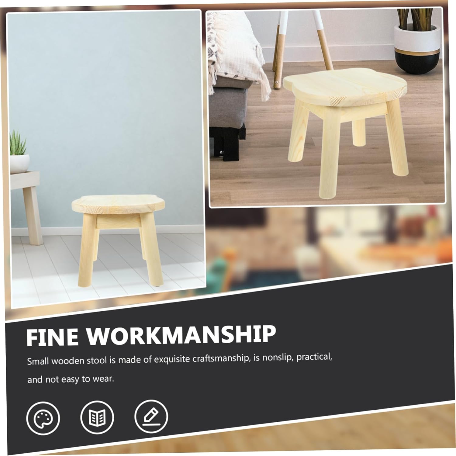 Mikinona Portable Boys and Girls Stool Wooden Boys and Girls Stool for Kitchen Bathrooms Home