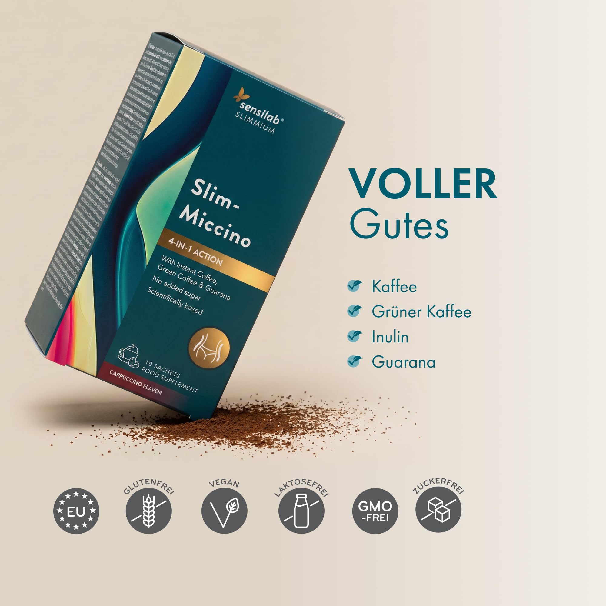 Sensilab Slimmium SlimMiccino - Abnehmen - Grüner Kaffee, Inulin und Guarana - 30 Beutel für 30 Tage - Mit Kostenloser E-Book-Ratgeber - Ohne Zuckerzusatz