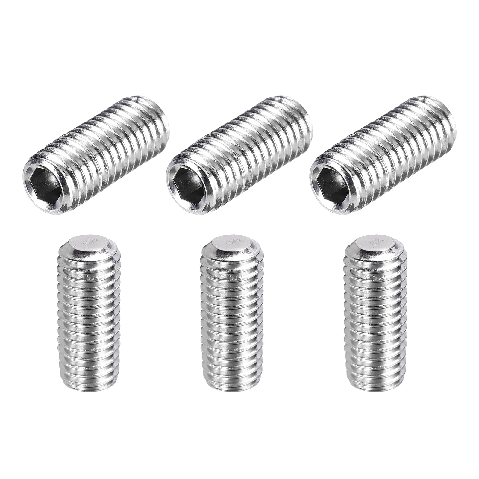 sourcing map 6 Pcs M10-1.5 x 20mm Grub Screws, 304 Stainless Steel Cup Point Allen Head Screws Internal Hex Socket Drive for Bathroom Fixtures Repair Furniture DIY Project