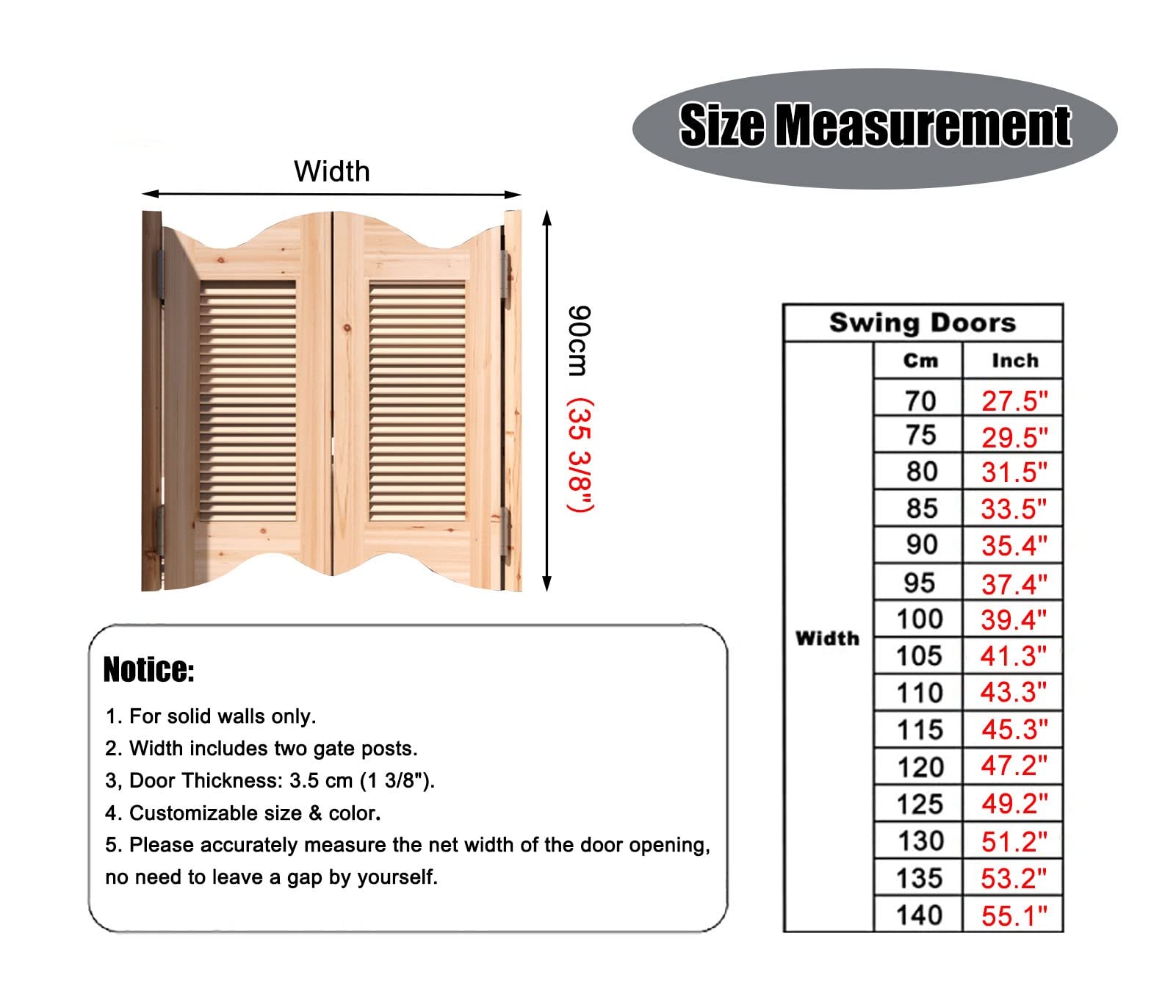 Puertas rústicas de madera maciza para café, diseño de rejilla de cierre automático para cocina, baño, pasillo, fiesta Western SLE (29.5 x 35.4 pulgadas) - & Ele