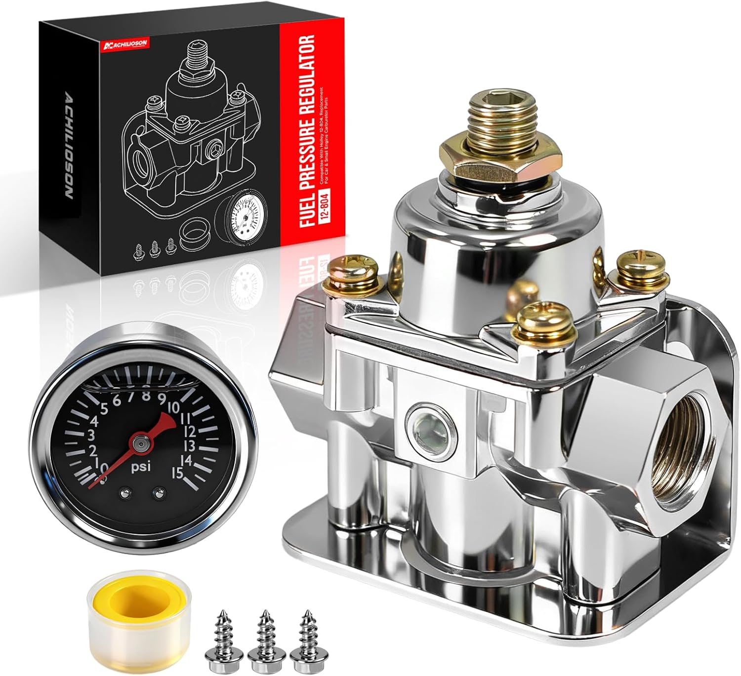 12-804 Fuel Pressure Regulator 1-4 PSI,Zinc Alloy Carburetor Fuel Valve,3/8" NPT Ports Compatible with Holley 12-804, Replacement for Car & Small Engine Carburetor Parts.