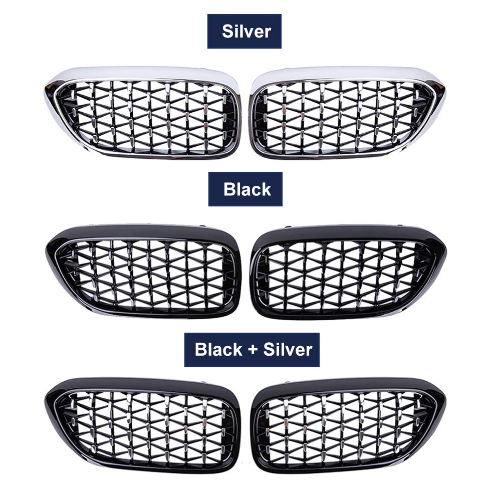 2 szt. Przedni grill samochodowy kratka zderzaka, dla BMW, serii 5 G30 G31 G38 2018 2019 2020 chromowane diamentowe grille wyścigowe styl Meteor