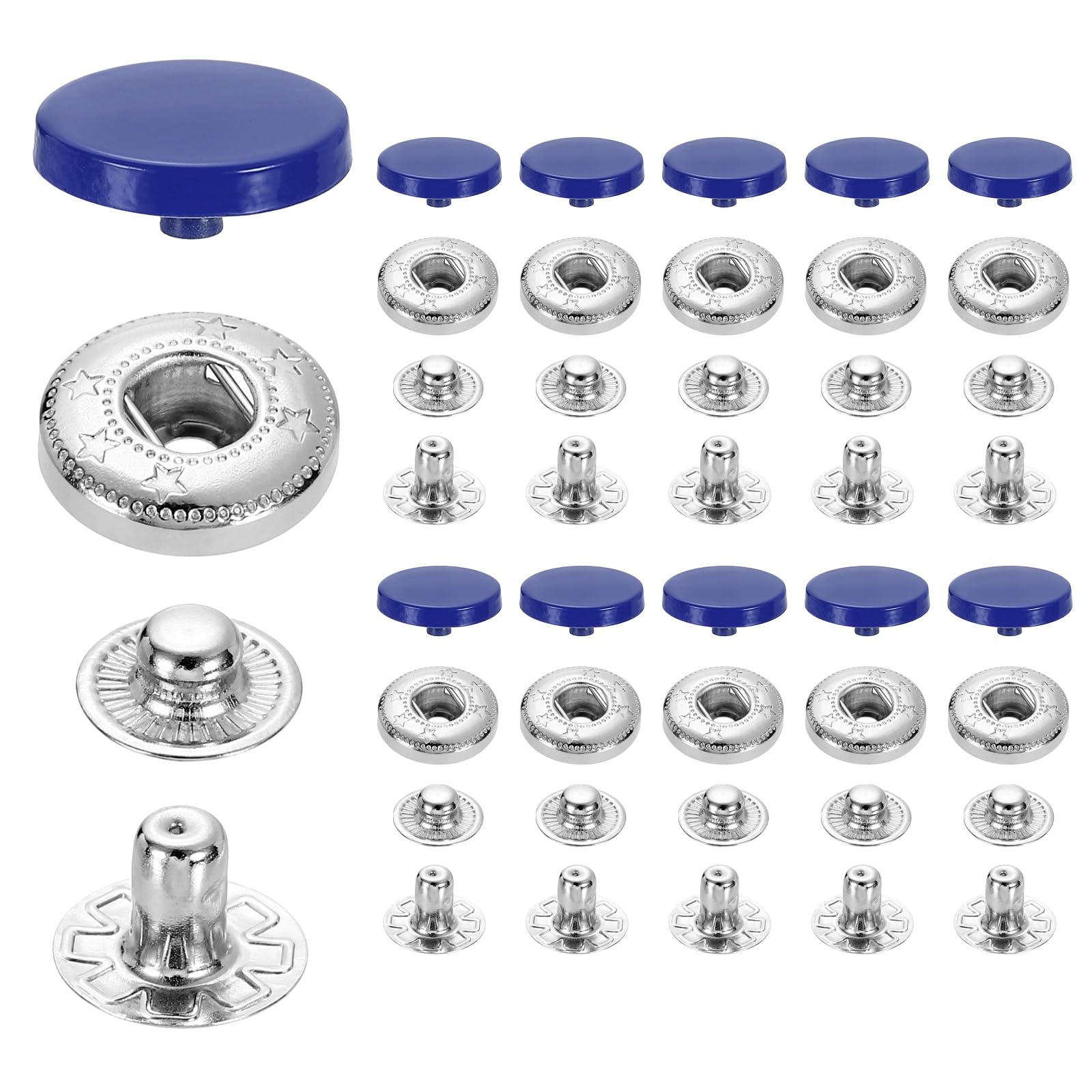 sourcing map 20 Set Snap Fasteners, 15mm #831 Zinc Alloy Press Studs Buttons Popper Stud Cap for Clothing Jeans Jackets Leather Sewing Repairing, Dark Blue
