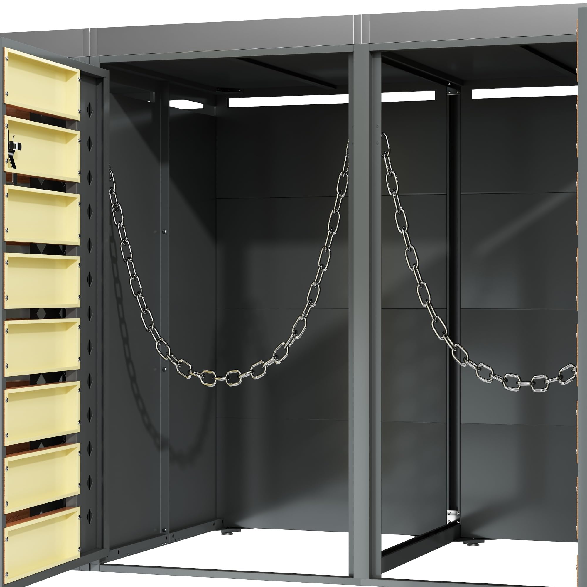 Contenitore per bidoni della spazzatura, 2 pezzi, con effetto legno, strisce e superficie per piante, fino a 240 l, richiudibile, in acciaio zincato, foro diamantato, scatola per la spazzatura da
