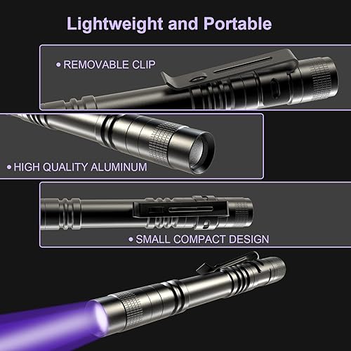 Miniatura 3 de COSOOS 2 linternas de luz negra UV, paquete de 2 luces de lápiz mini de 395 nm con clip, linterna ultravioleta impermeable para fugas, orina de
