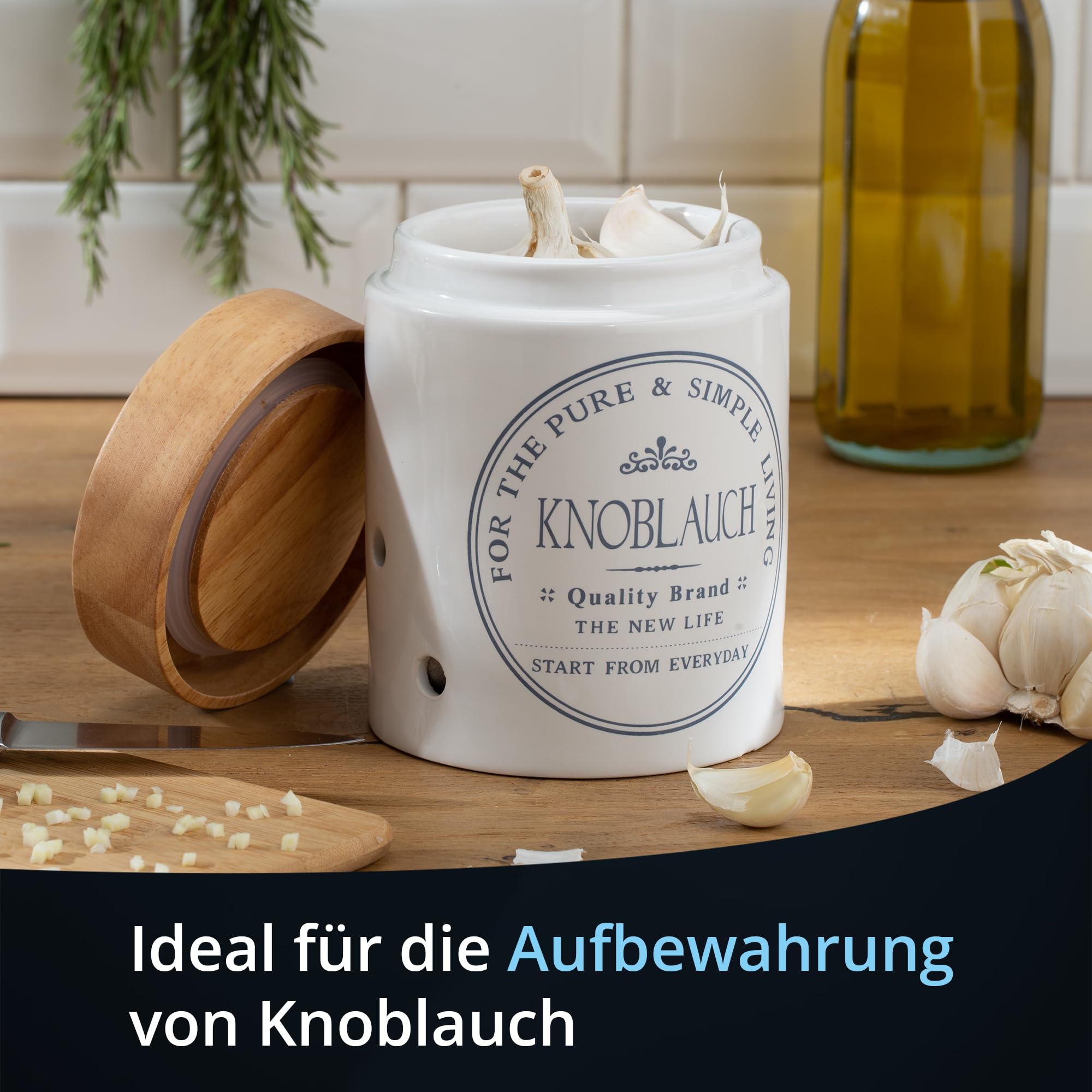 KHG Zwiebel- & Knoblauchaufbewahrung Vorratsdose Keramik Steingut weiß