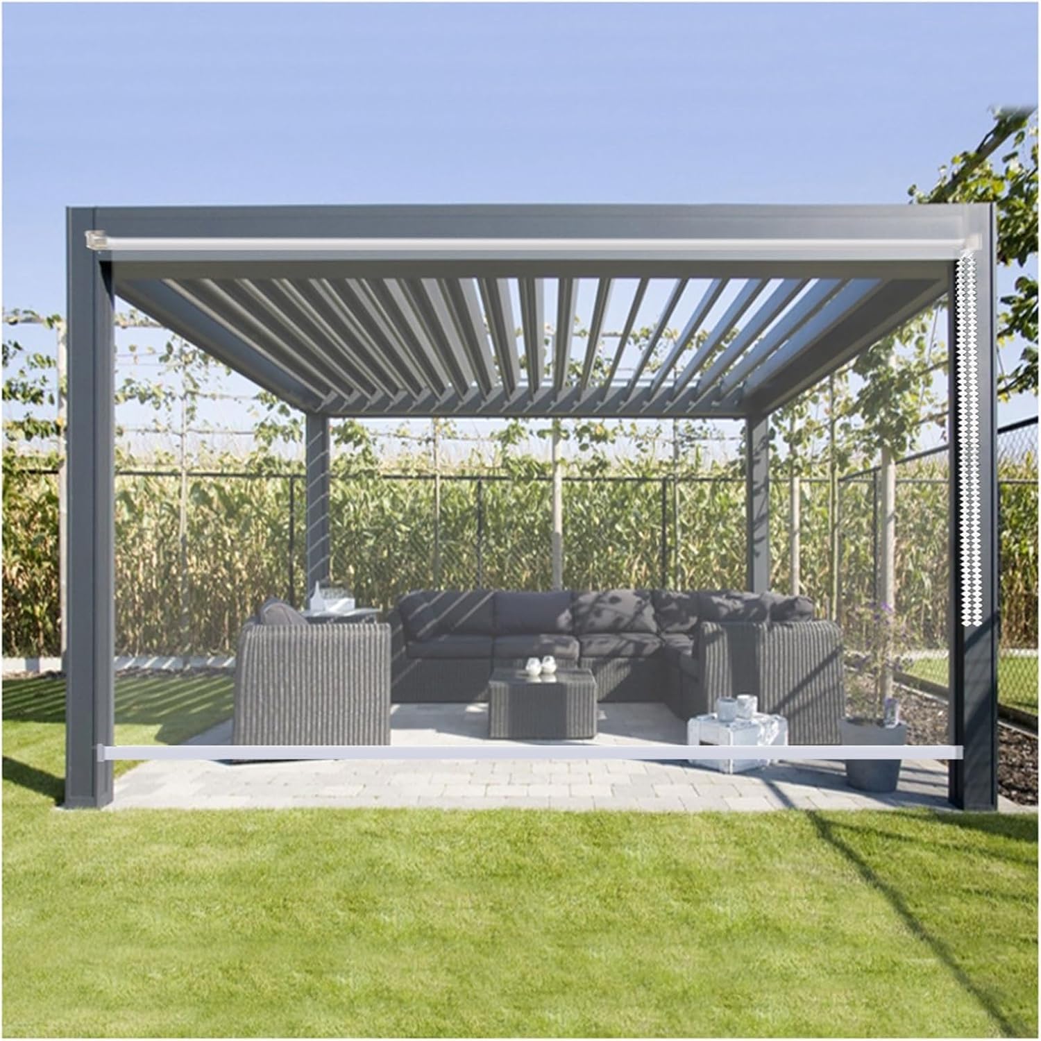 Store Enrouleur Transparent et étanche for Gazebo extérieur, écran Transparent, étanche et Anti-poussière(1.8 * 2.0m)