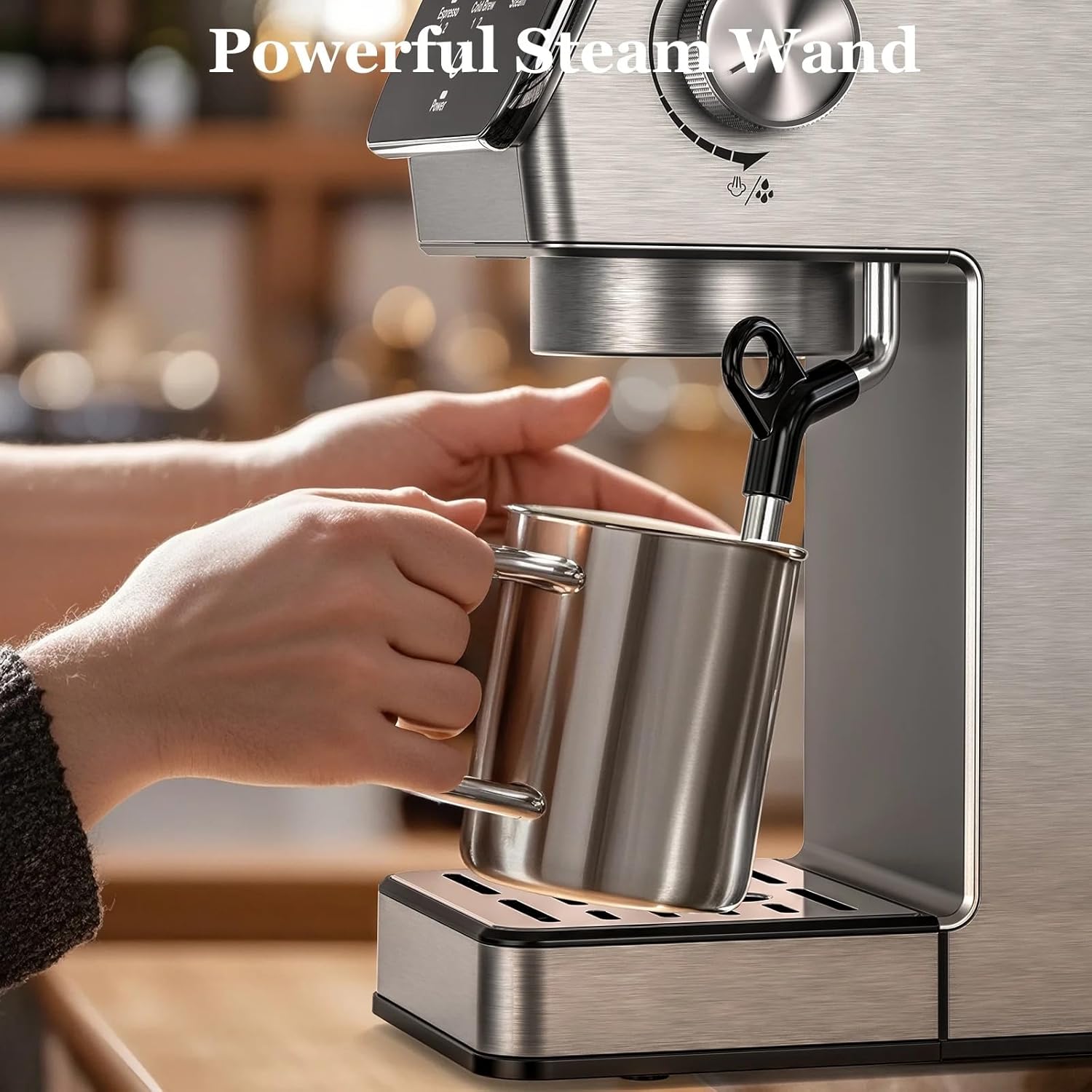 LINKChef Espresso Machine 20 Bar, Rapid Cold Brew, Stainless Steel Coffee Machine with 40oz Removable Water Tank for Cappuccino, Latte, Silver
