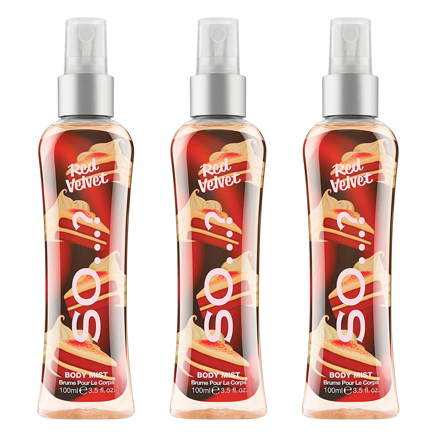 SO…? Body Mist Womens Red Velvet Body Mist Fragrance Spray 100ml Bundle (Pack of 3)