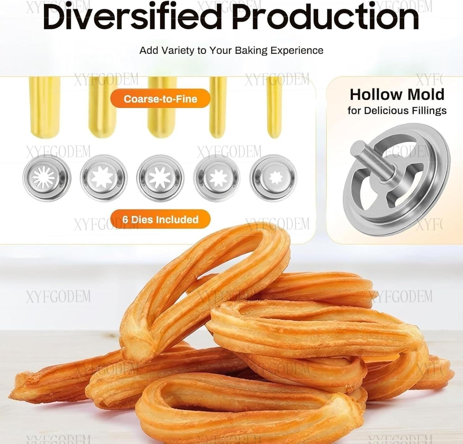 Máquina de Churros Manual Acero Inoxidable 3L - Churrera Comercial con 5 Moldes para Donuts y Palitos Masa