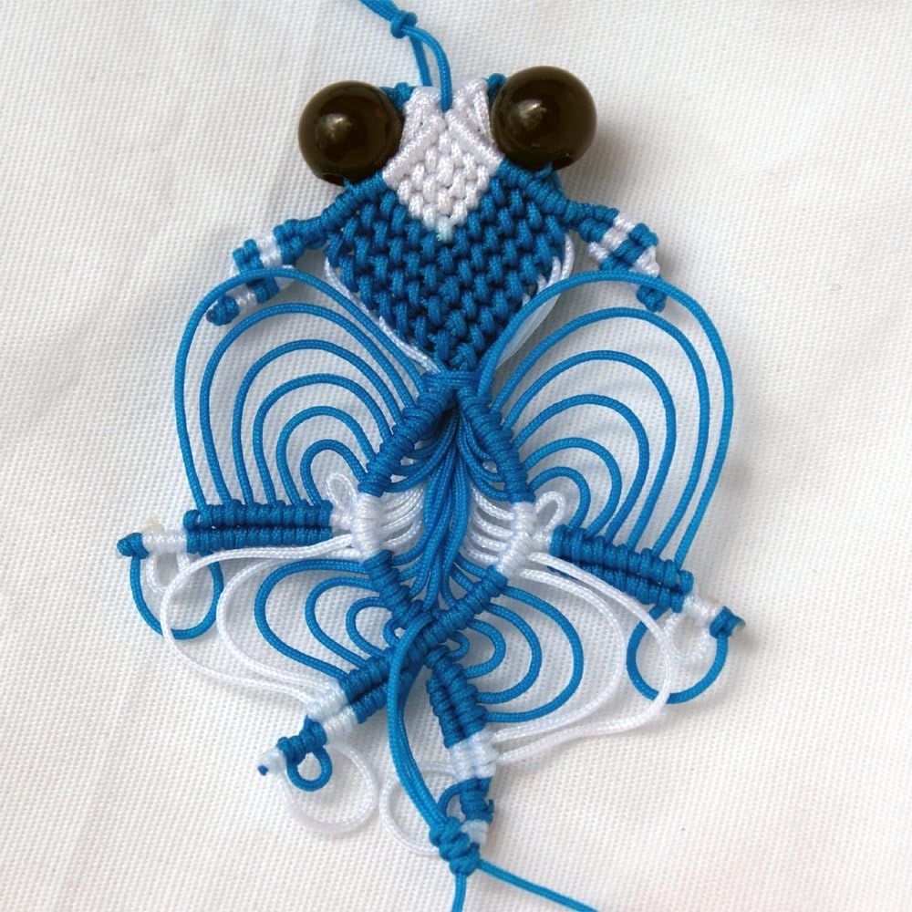 Handmade Macrame Goldfish Charm/Ornament for Car,Wall,handbag,Christmas Tree Etc (Flat Blue White)