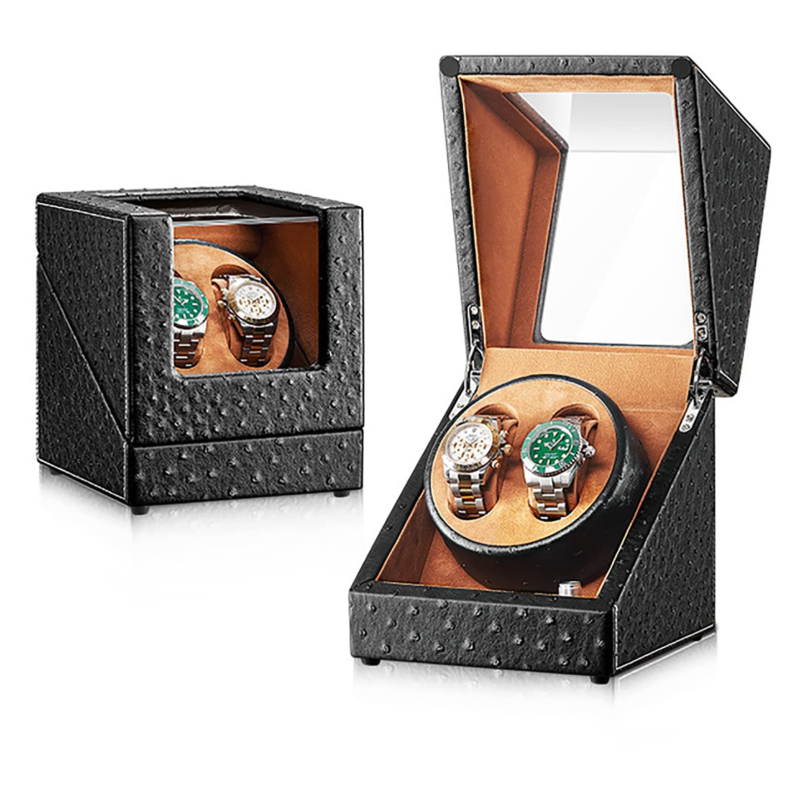 Xiaoxu Caricatore Doppio per 2 Orologi, Scatola per Orologi rotanti, Carica Automatica per Orologi Meccanici, in Legno, con Motore Silenzioso, G (F)