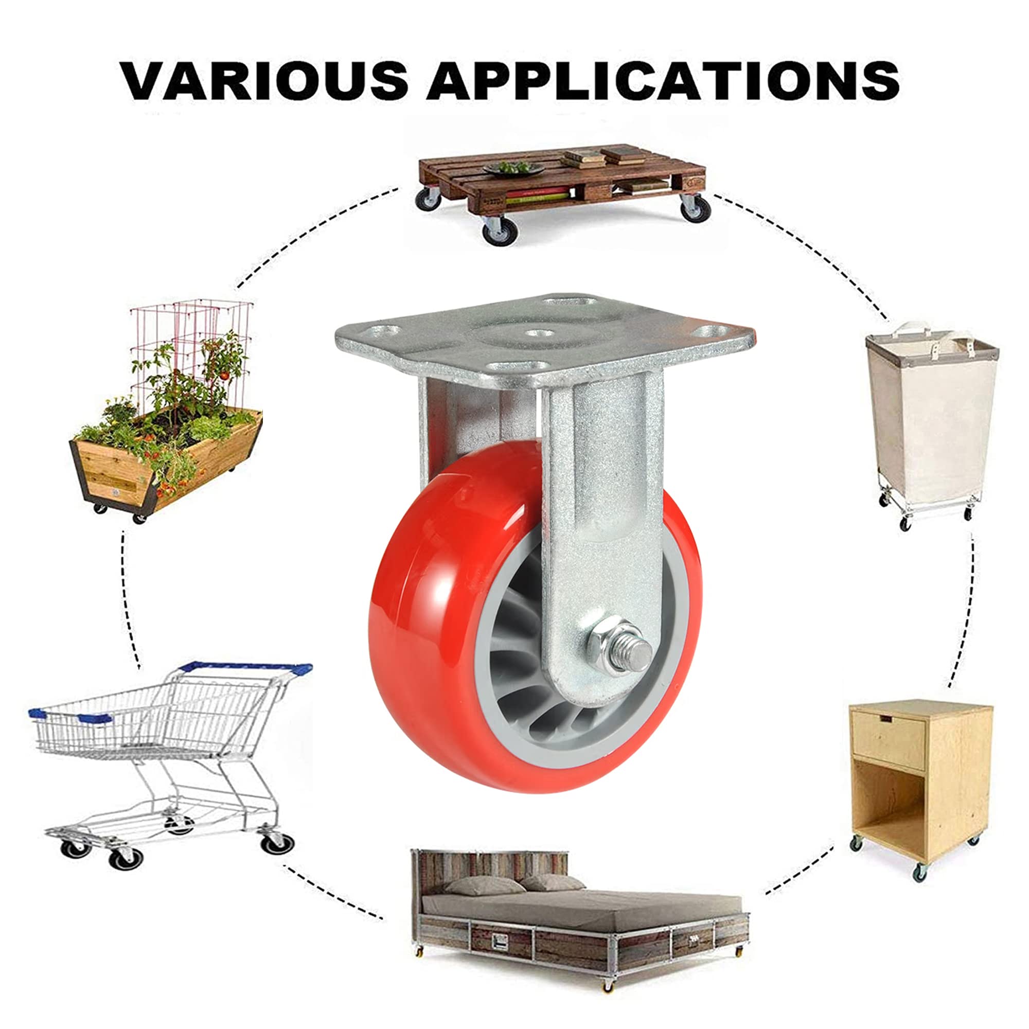 1Ruedas para Muebles, 4 Ruedas Que No Dejan Marcas de Alta Resistencia, Carga Máxima de 2000 kg, Ruedas Giratorias para Palets Engomadas,Directional,5inch