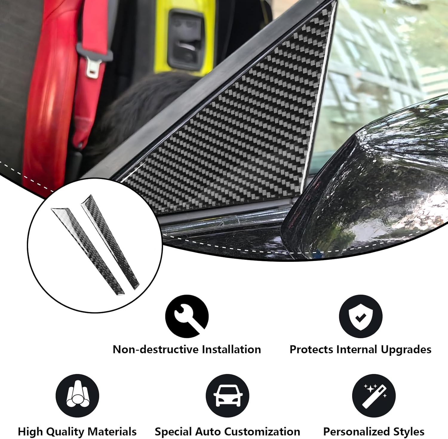 4PCS Real Carbon Fiber Front Quarter Window Trim Compatible with 2020-2025 Corvette C8 Stingray, Z06, E-Ray, ZR1, Side Triangular Window Trim Exterior Decor Sticker Accessories