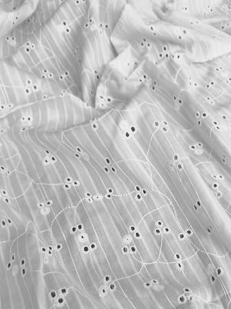 Flower Cotton Eyelet Fabric -100% Cotton Embroidered Fabric - Breathabale - Tear-Resistant - for DIY or Craft - 58 Inches Wide - Light Weight - Non-Stretch - One Continuous Cut White