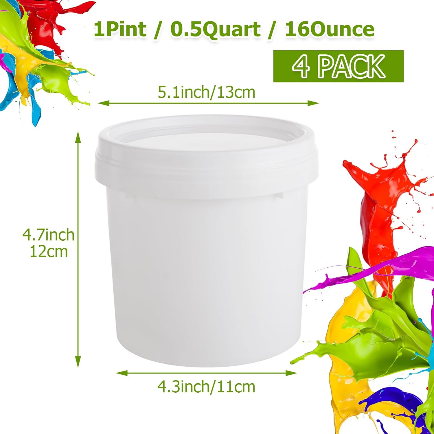 4 Pack Small Paint Bucket for Painting Pint Touch Up Paint Containers with Lids Empty Paint Cans Plastic Paint Storage Containers 1/2 Quart Paint Cans Hand Held Paint Pail for Leftover Paint - Image 2