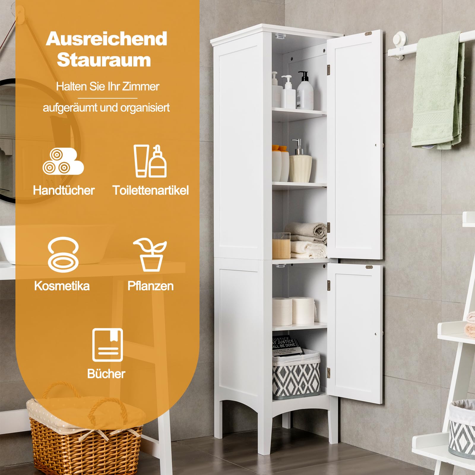 VASAGLE badkamermeubel, opbergkast, smal badkamermeubel met 3 lades, 32 x 30 x 81 cm, badkamer, woonkamer, slaapkamer, keuken, Scandinavische stijl, mat wit BBC50WT