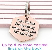 Vista 2 de Bonita placa de identificación de mascotas de acero inoxidable grabada en ambos lados, etiquetas personalizadas para gatos y perros para colgante