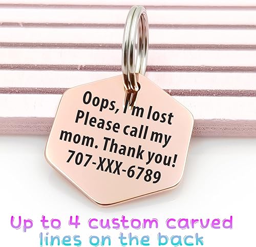 Miniatura 2 de Bonita placa de identificación de mascotas de acero inoxidable grabada en ambos lados, etiquetas personalizadas para gatos y perros para colgante de