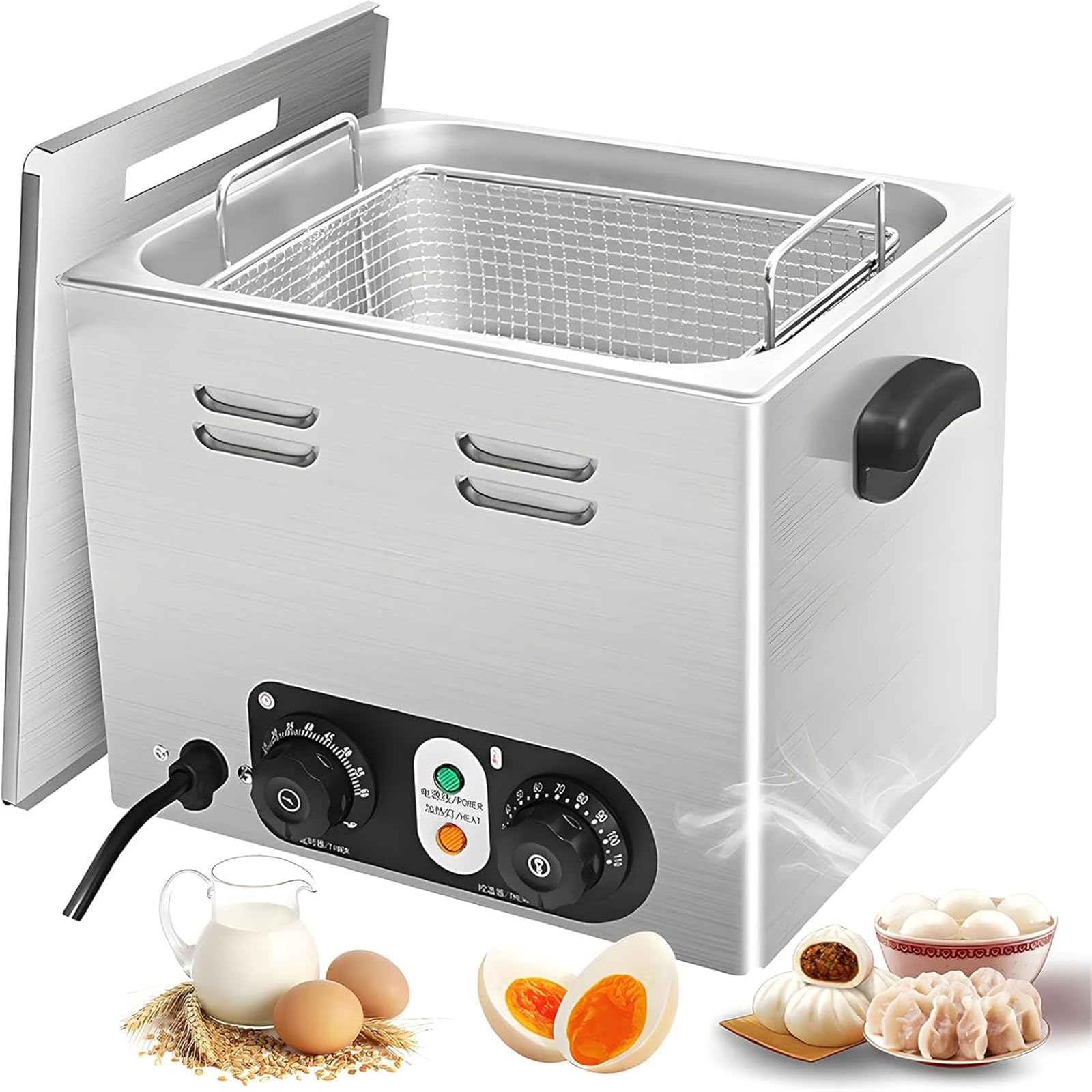 Commercial Egg Boiler 2600w, Stainless Steel Cooker With Mesh Basket, 45 Pcs Large Capacity Electric Poached Maker, Temperature Control & Timer Poacher Pan Restaurant For Restaurants Perfect Eggs