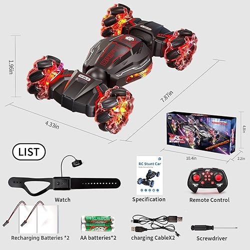 Miniatura 7 de Auto de control remoto, 2.4 GHz 4WD con detección de gestos, auto de acrobacias a control remoto con luz y música, regalos de cumpleaños geniales
