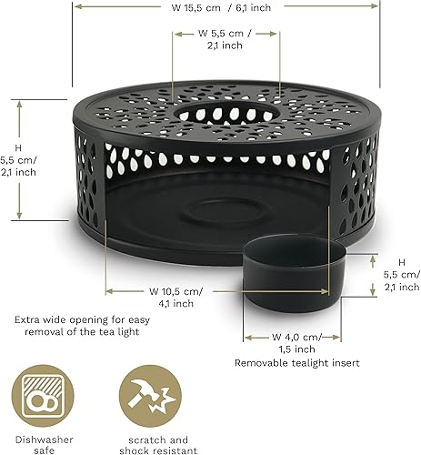 Miniatura 4 de Creano Black Stainless Steel Tea Warmer with Tea Light Holder - Tea Cosy - Stable Not Rattling - Rechaud Suitable for All Teapots