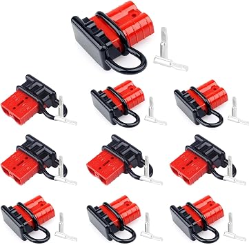 Eagles 50 Amp/600V Power Connector Plug with Boot Caps, 10PCS Quick Connect/Disconnect Battery Plugs for 7/8/10/12 AWG Wires, Recovery Winch, Towing Systems, Jumper Cables Red