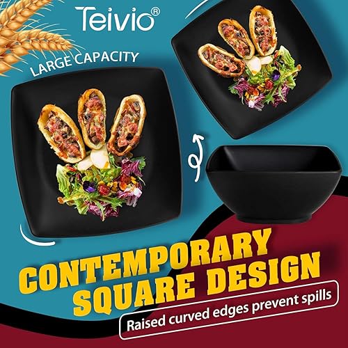 Miniatura 5 de Teivio Juego de vajilla cuadrada de 32 piezas de paja de trigo de plástico para 8, platos de cena irrompibles, platos de ensalada, cuencos de