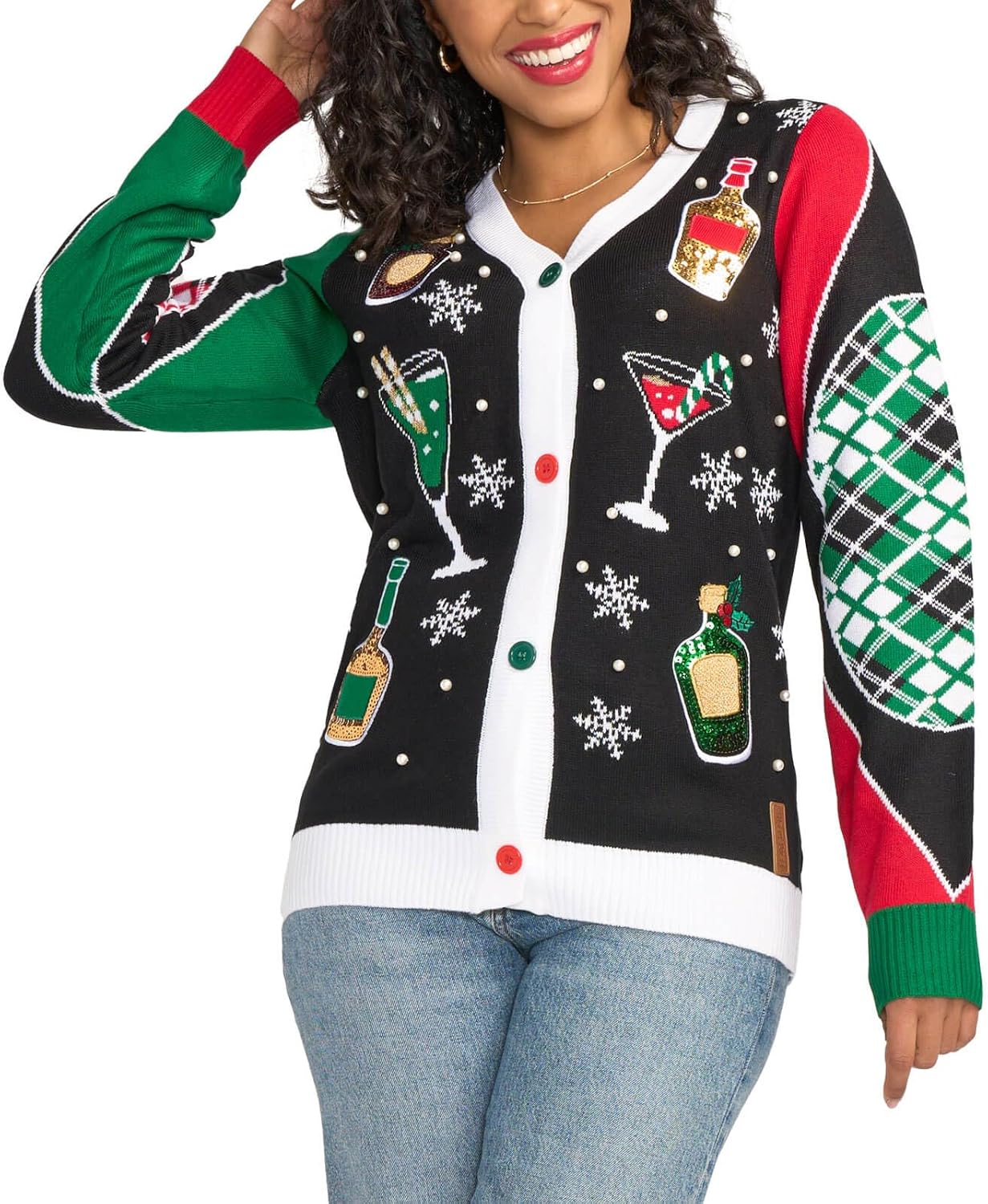 Tipsy Elves Classic Cute Cardigan Ugly Christmas Sweaters for Women with Fun Patterns and Animals - Women's Colorful Black Mix and Be Merry Christmas Cardigan Size XX-Large