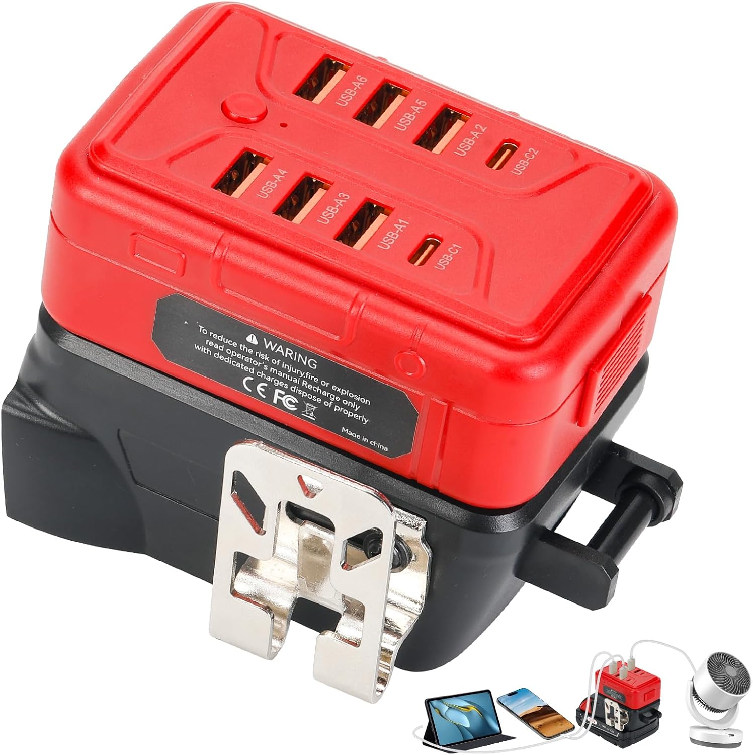 Portable USB Charger Adapter for Dewalt 20V Battery, Power Converter with 8 Ports USB-A & Type-C for Workshop Camping Travel Job Site (Battery Not Included