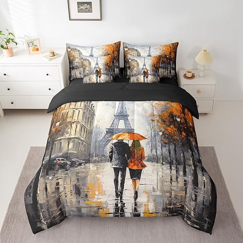Feelyou Orange Eiffel Tower Bedding Set King Size 7 Pieces Couple Valentine's Da